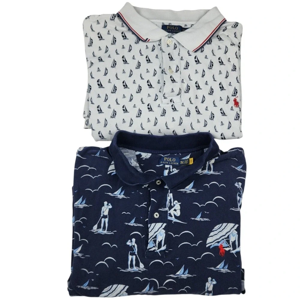 Polo Ralph Lauren Polo Shirts Lot of 2 4XLT Blue White Nautical Sailboat Beach